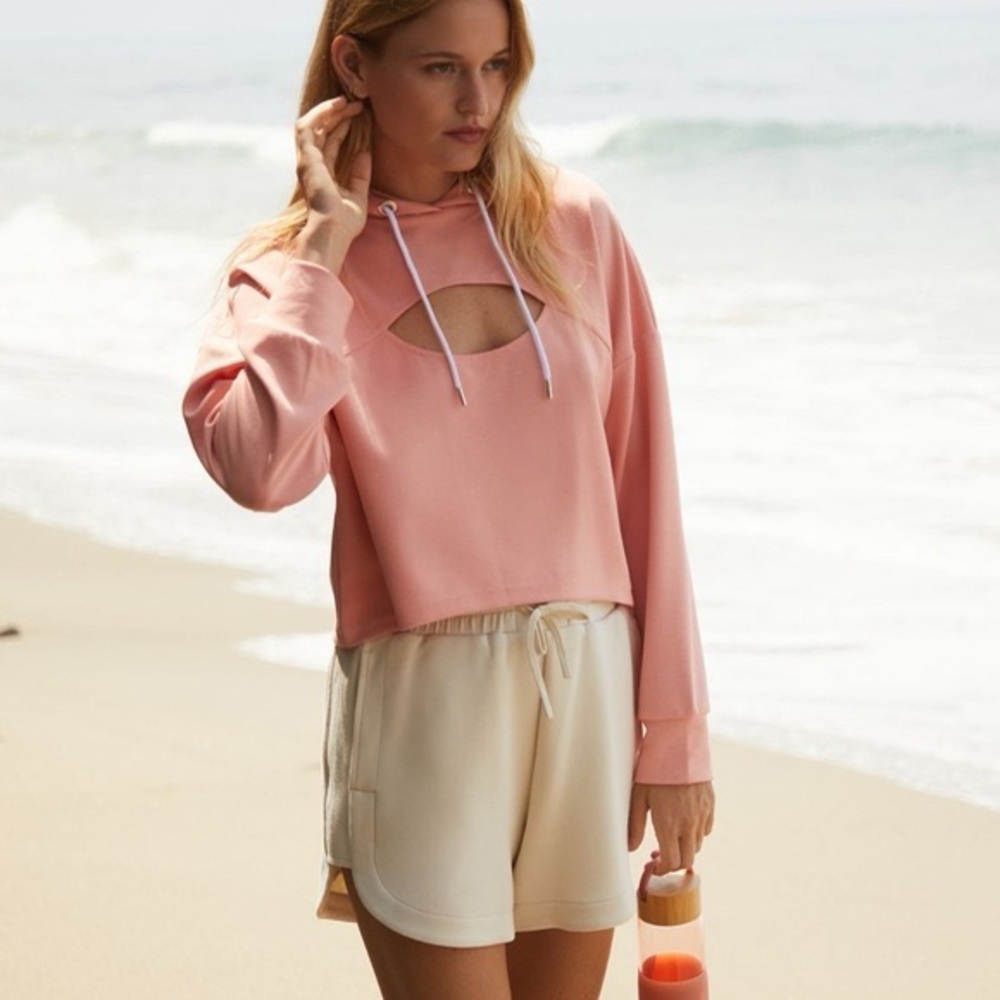Daily Practice Anthropologie Sport Cutout Crop Hoodie Rose Pink